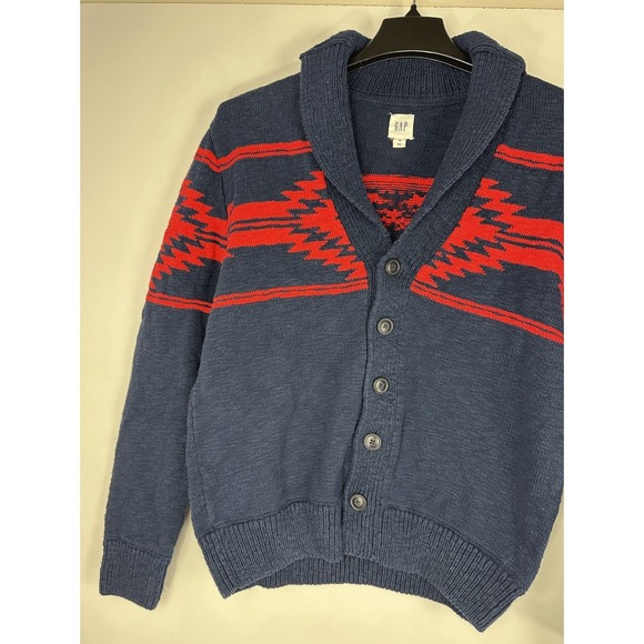 Gap Cardigan Sweater Men's Medium Shawl Collar Thick Knit Southwestern Aztec - Picture 3 of 12